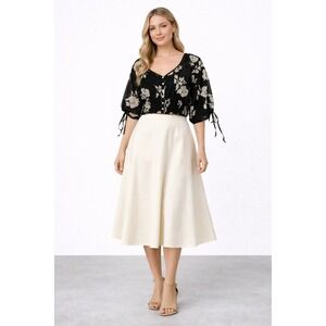 Pinky Women's Boho‎ Floral Crop Blouse Smocked Peasant Top Petite P